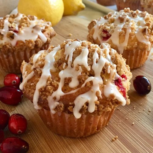 Cranberry Muffins with Walnut Streusel and Lemon Glaze Chew On This