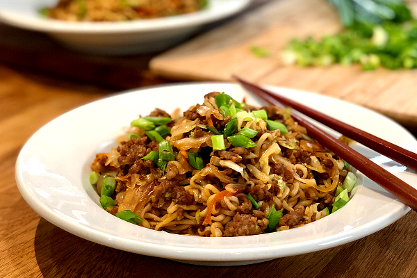 Quick, easy and delicious...this pork stir fry really elevates those ramen noodles!