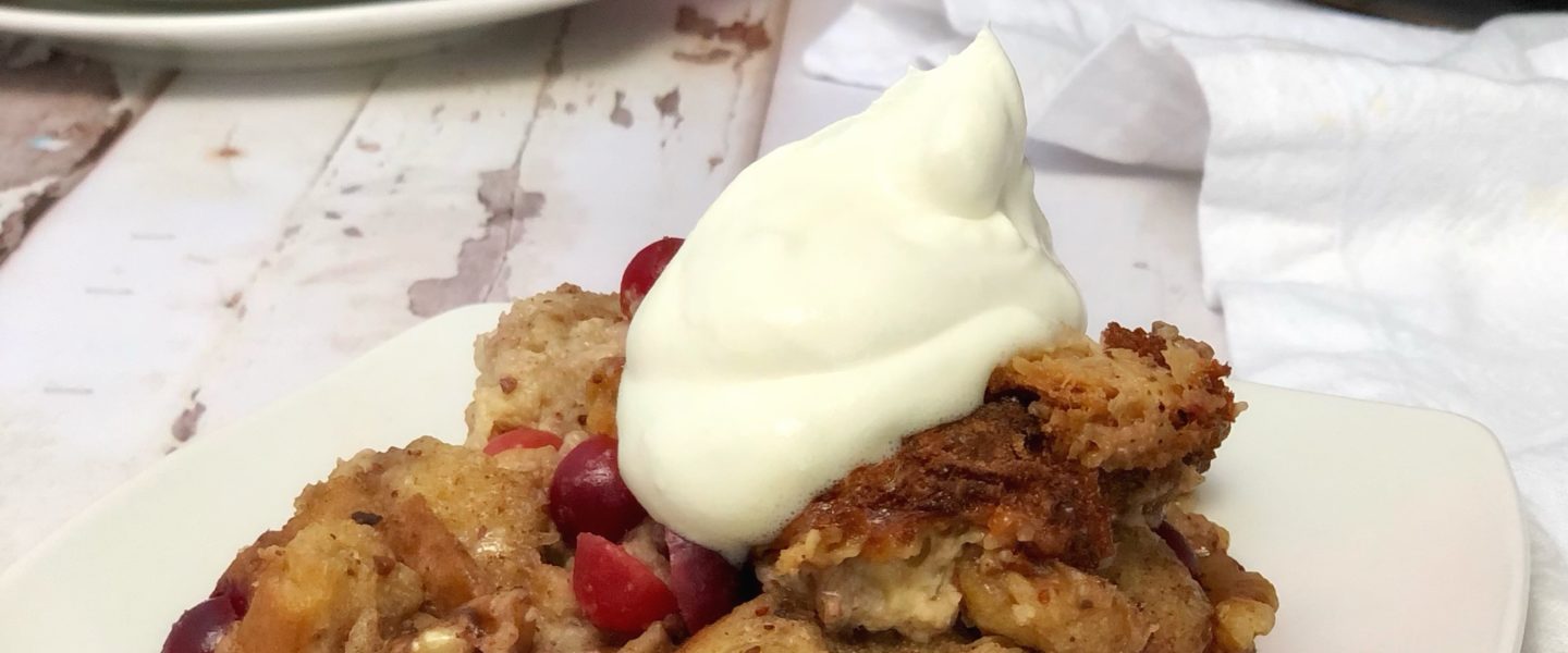 Cranberry Walnut Slow Cooker Bread Pudding